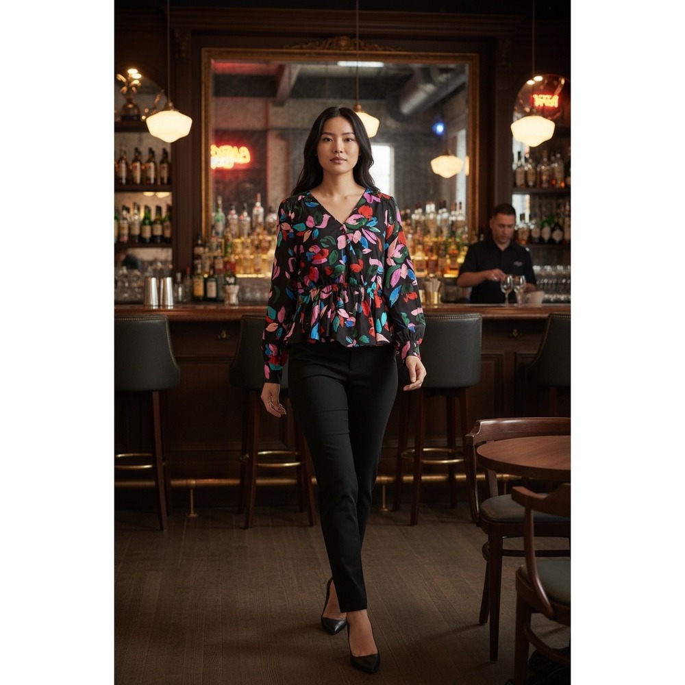 $258 NWT Parker NYC Silk Viscose Floral Peplum Blouse Date Night Party Wedding/S